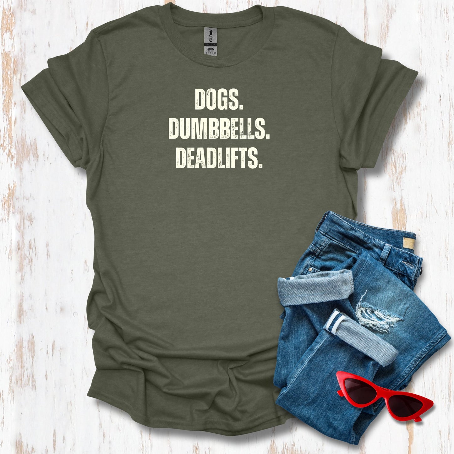 Dogs Dumbbells Deadlifts Unisex Tee