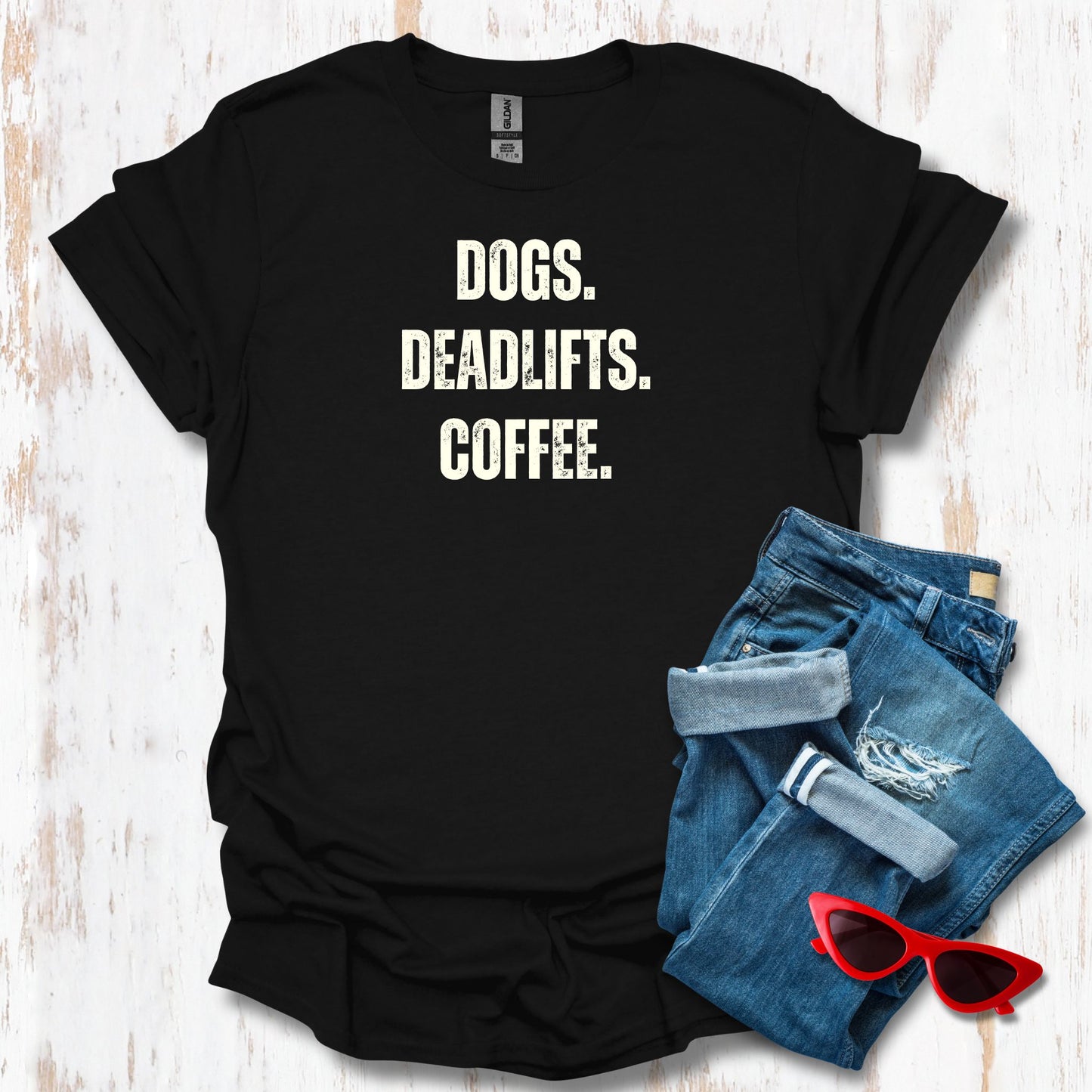 Dogs Deadlifts Coffee Unisex Tee