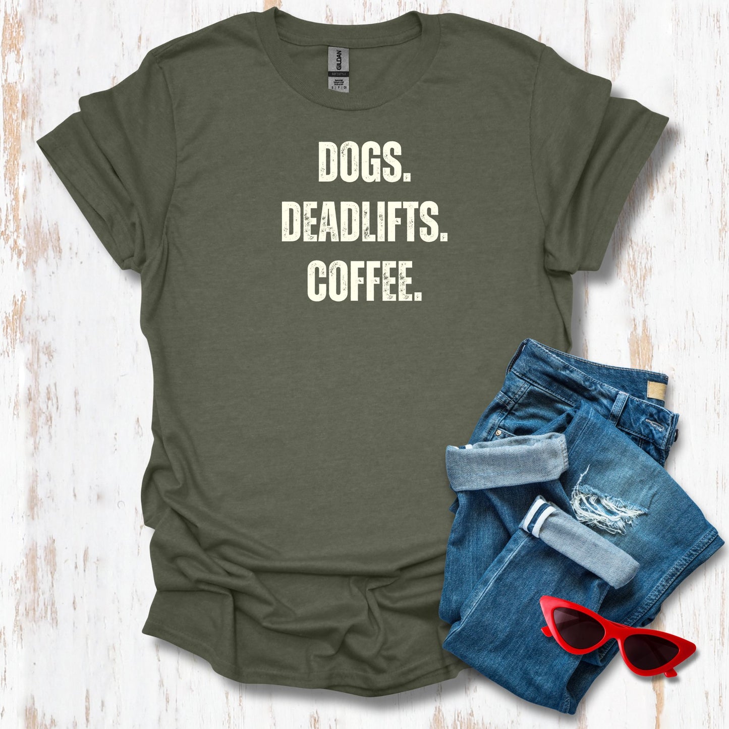 Dogs Deadlifts Coffee Unisex Tee
