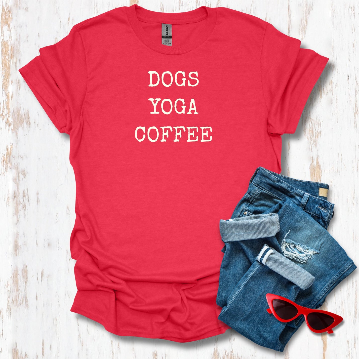Dogs. Yoga. Coffee Unisex Tee